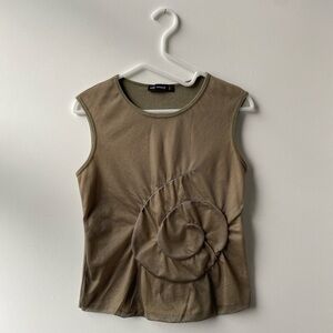 Cop.Copine - Olive Green Sleeveless Tank Top with Spiral Detail